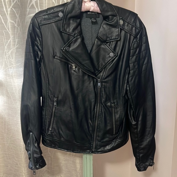 DKNY Black Faux Leather Moto Jacket Sz S PERFECT - Picture 1 of 6